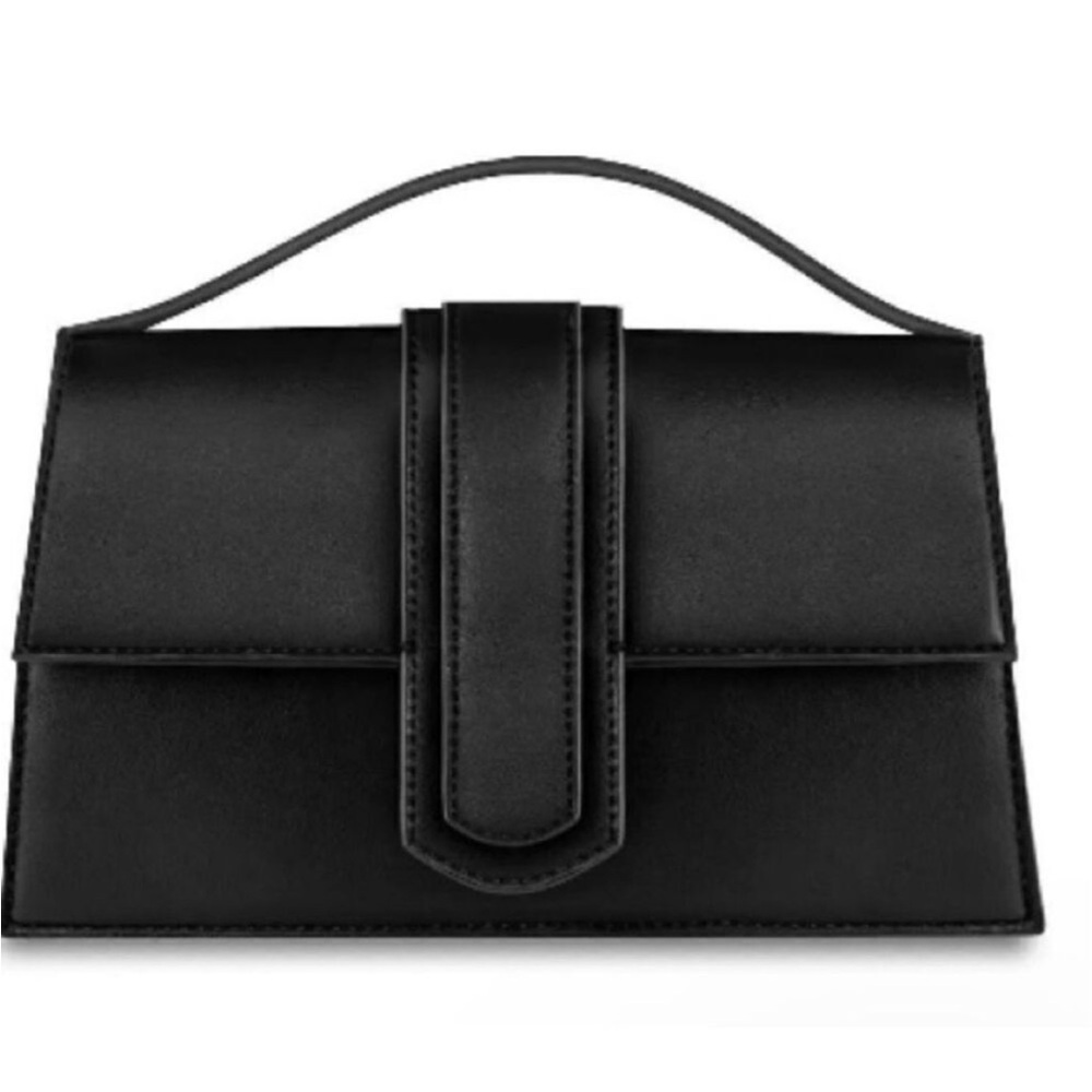 Kayla + Ava Vegan Leather Miranda Black Crossbody Bag with Modern Flap Design